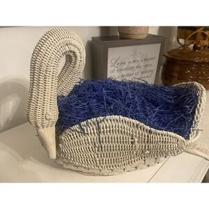 Vintage Wicker Swan Basket Planter: Retro Kitsch Home Decor Cottage Core